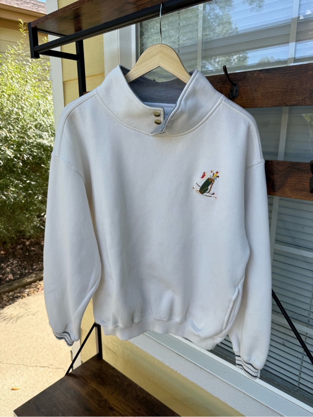 Vintage Cream Mock-Neck Men's Sweater with Embroidered Penguin